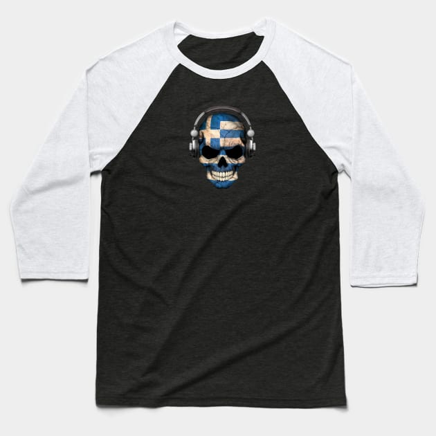 Dark Skull Deejay with Greek Flag Baseball T-Shirt by jeffbartels